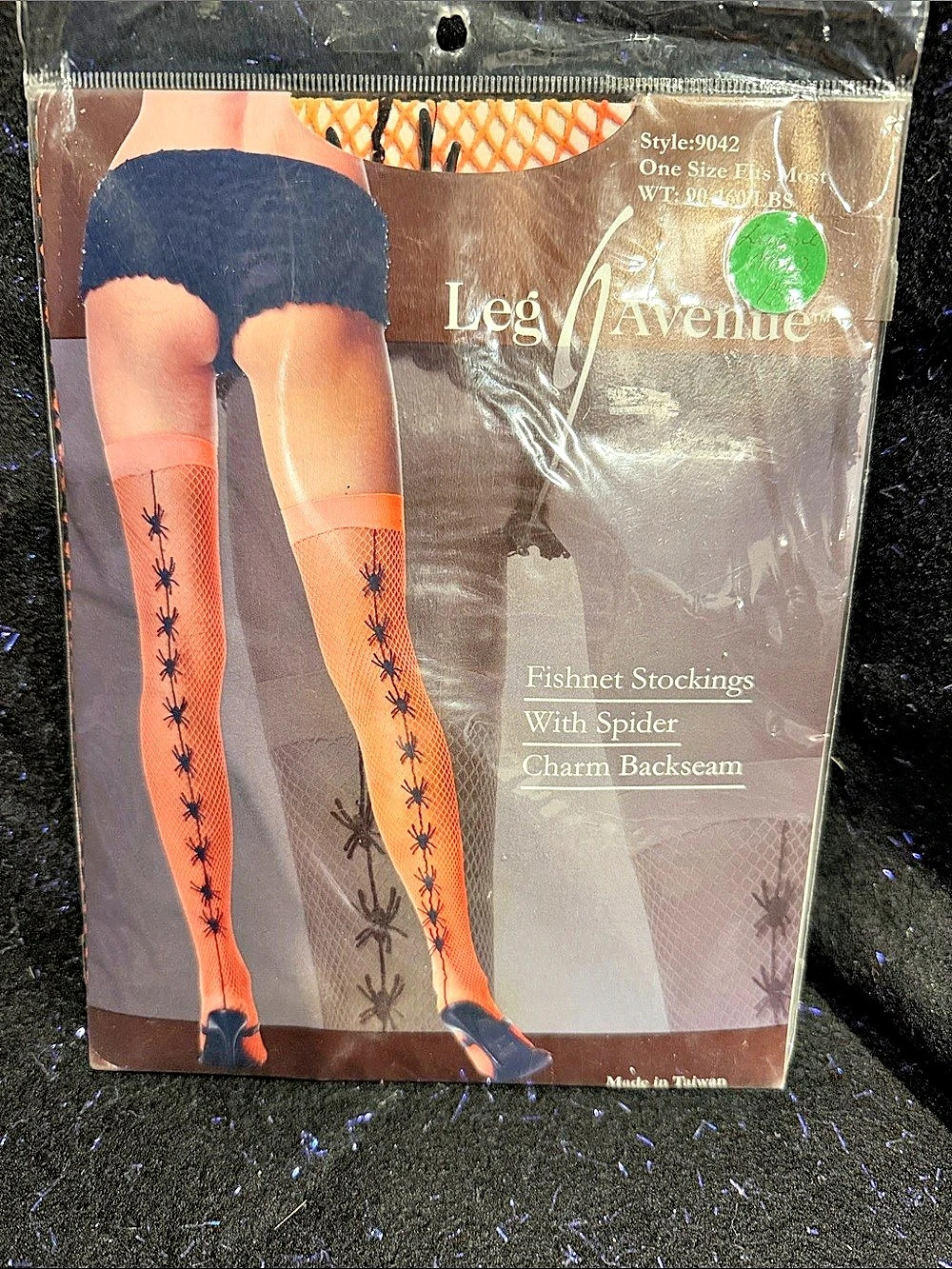 Leg Avenue Fishnet Stockings With Spider Charm Backseam Orange & Black